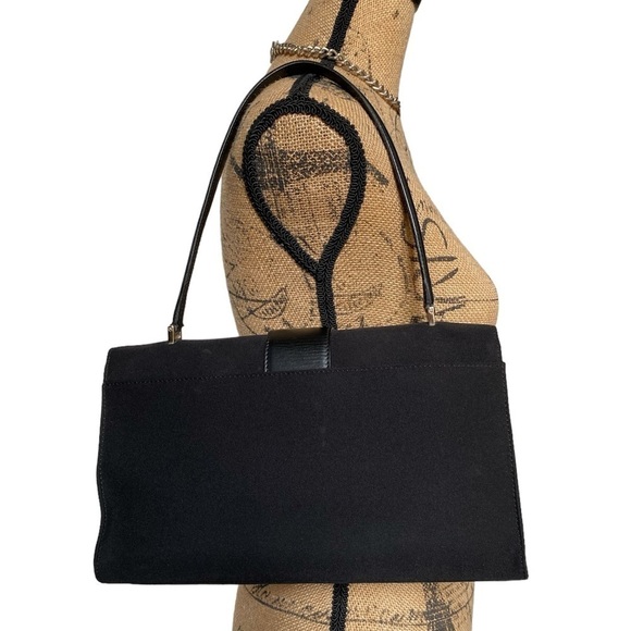 Ferragamo Vintage Y2K Rectangular Black Leather Trim Shoulder Bag - Picture 6 of 16